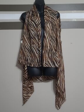 Accents by Lavello Brown Sheer Zebra Print Convertible Scarf Vest Coverup One Sz